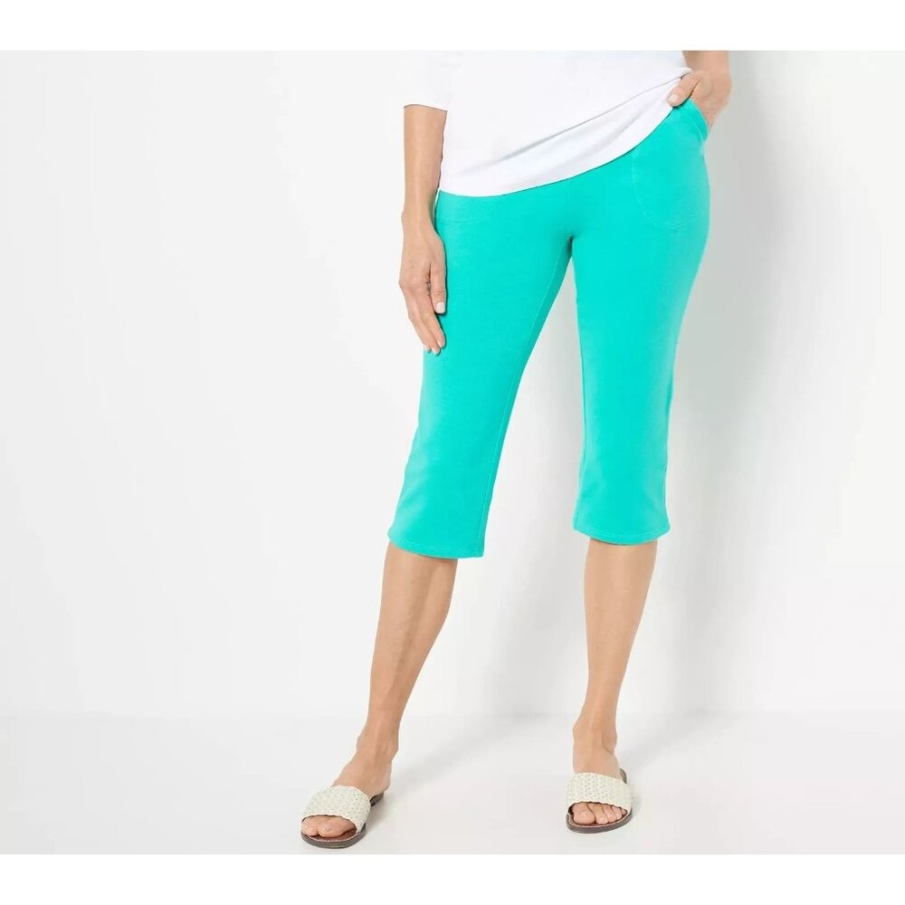 Belle Beach by Kim Gravel Petite French Terry Seaside Capri Pants 4X Blue NEW